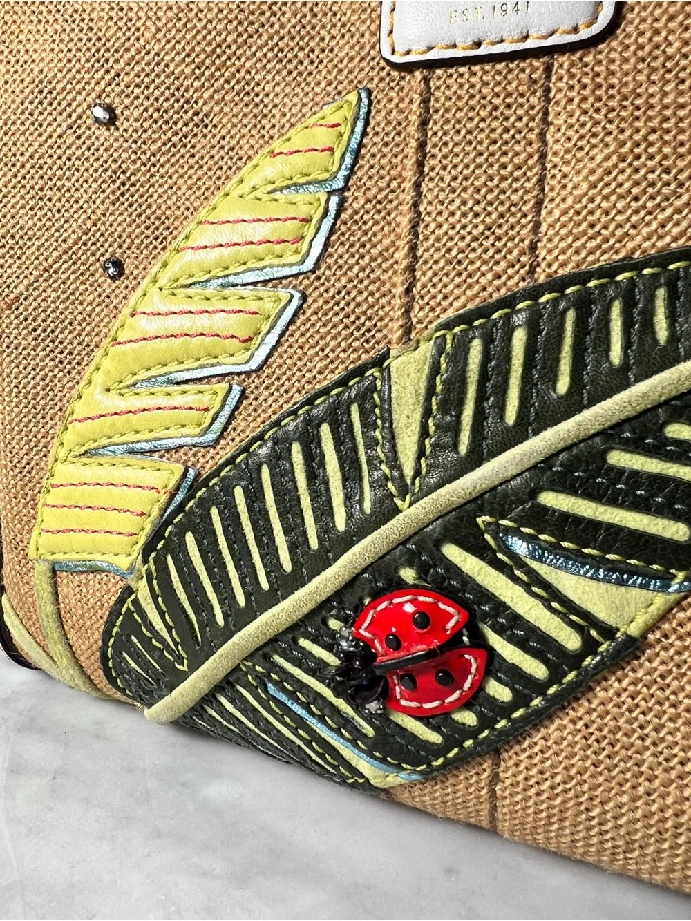 VINTAGE Coach RARE Y2K Leafy Ladybug Boxy Straw Tote Bag Limited Edition 4439 - Picture 8 of 17